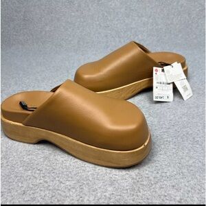 Zara tan leather mule clogs size 38